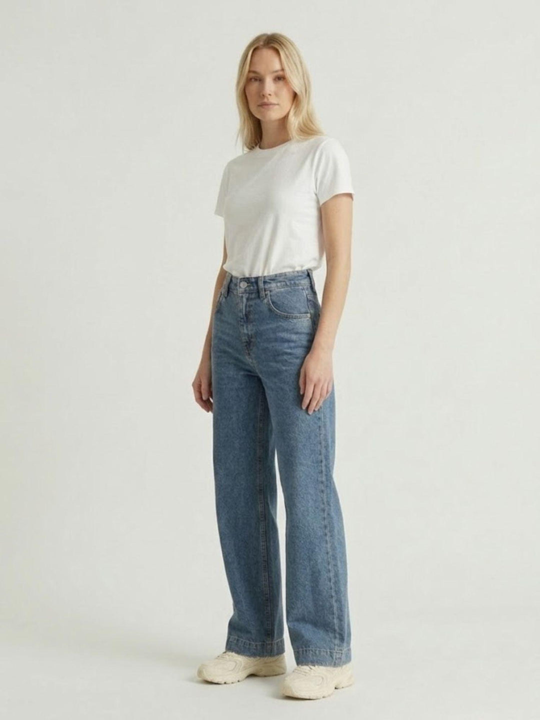 Pantalone a palazzo in denim medio sabbiato 80534-3KCEY SABBIATO ANDREA MORANDO 