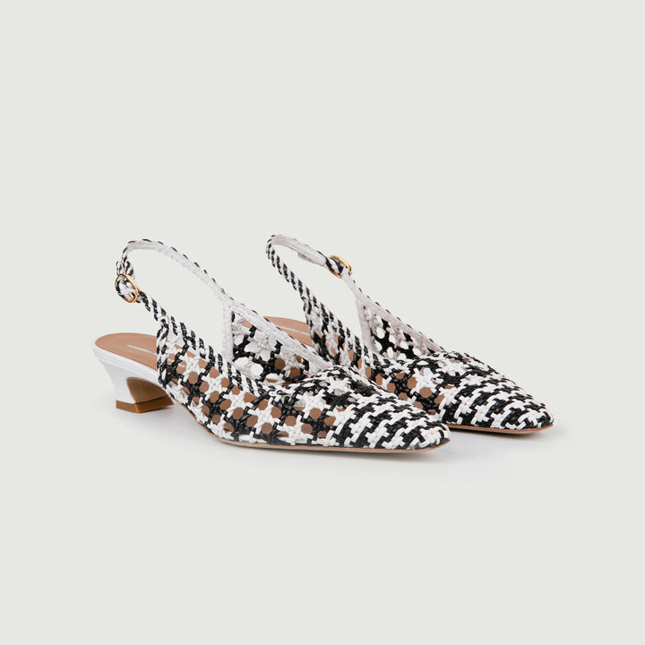 SANDALO SLING BACK CON TACCO BASSO E INTRECCIO BIANCO E NERO G9510 NERO/BIANCO ANDREA MORANDO 