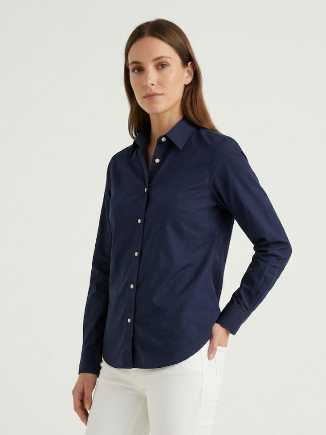 Camicia con bottoni madreperla in cotone navy RUBINO BLU ANDREA MORANDO 