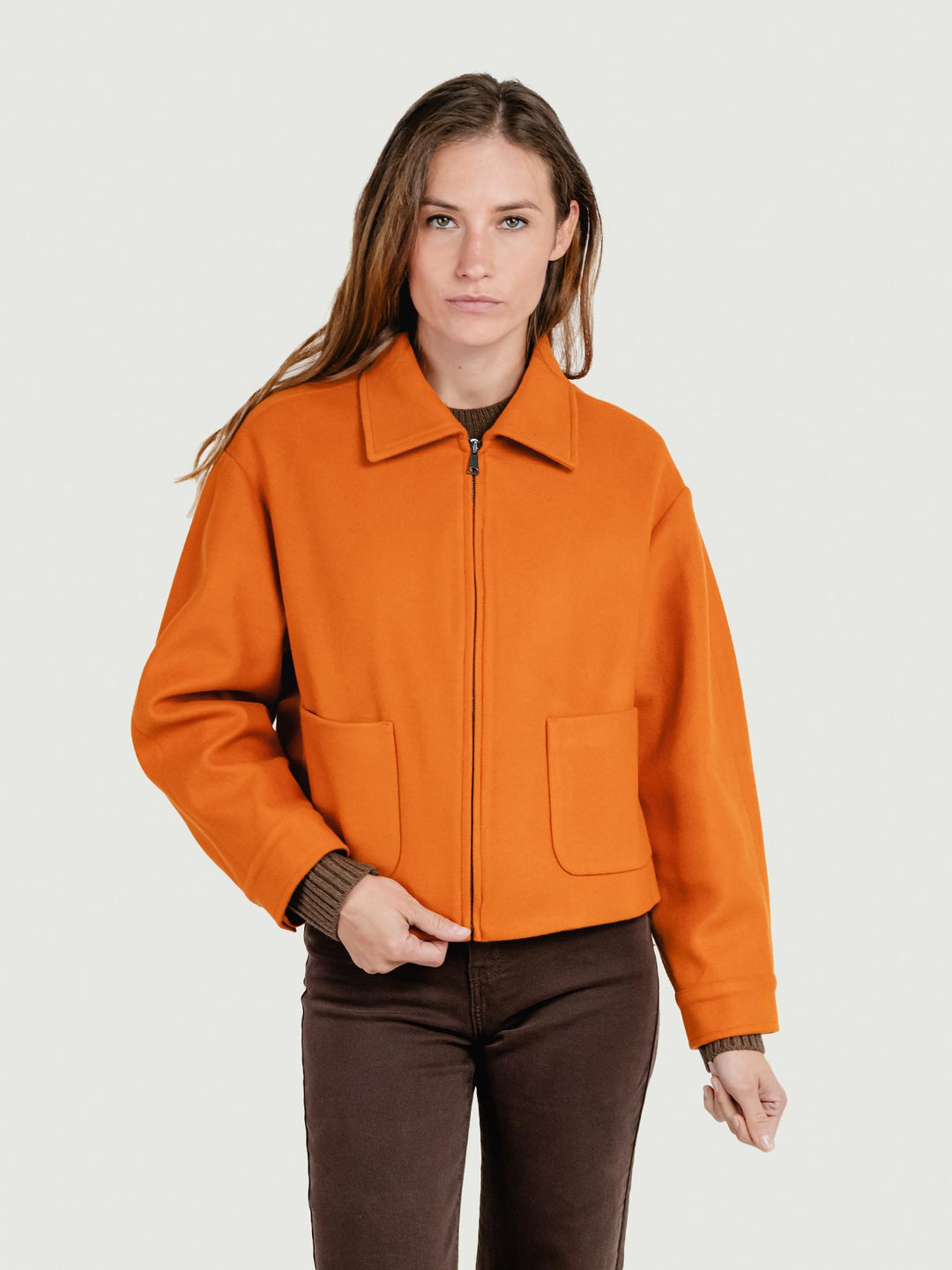 GIACCA CROPPED IN MISTO LANA ARANCIO 3369RO ARANCIO ANDREA MORANDO 