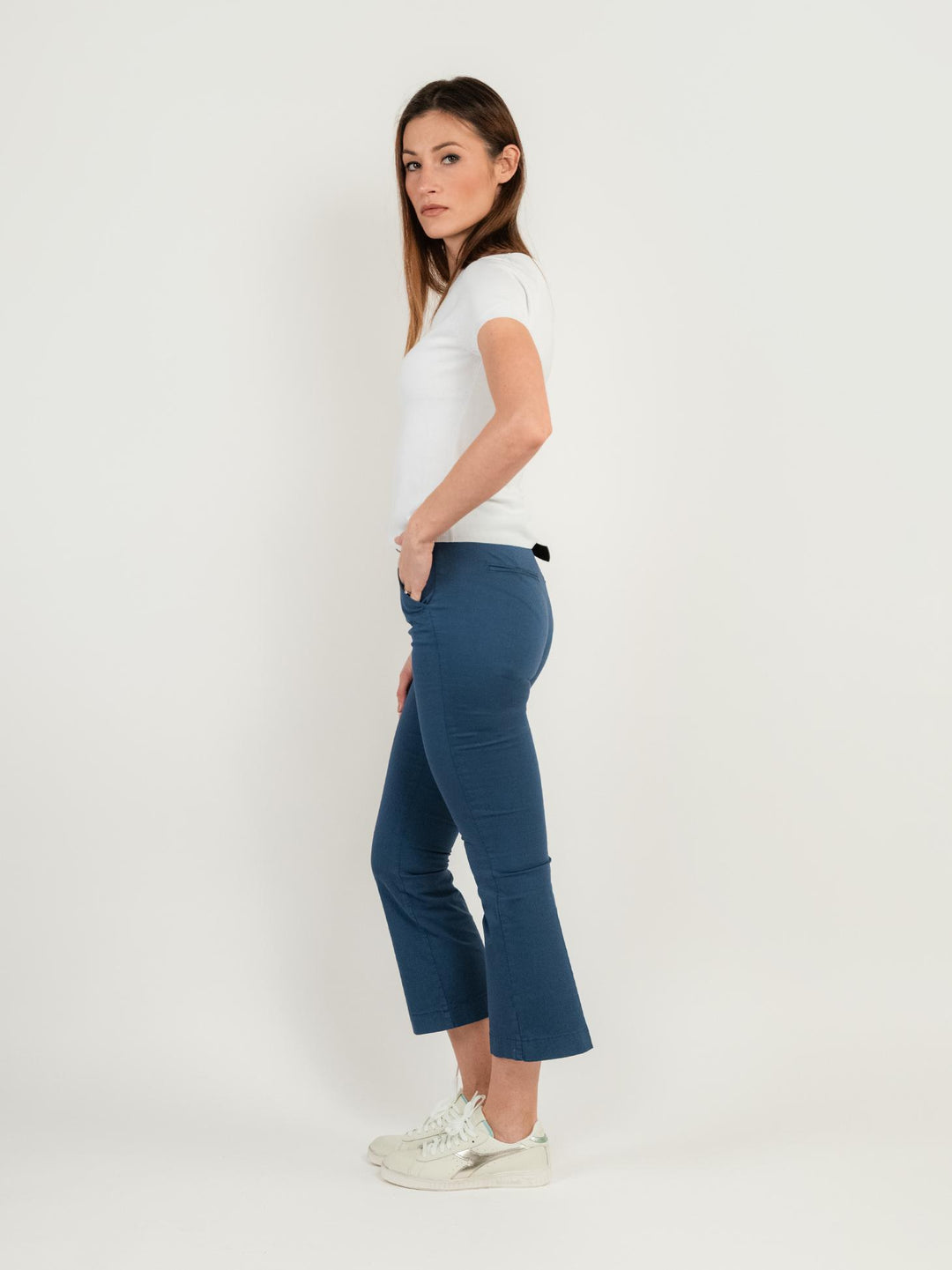 PANTALONE A TROMBETTA IN COTONE BLU