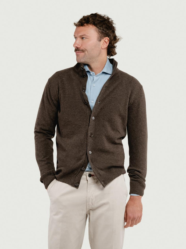 CARDIGAN LUPETTO IN LANA MERINO E CASHMERE TESTA MORO LUPETTO BOTT 510 ANDREA MORANDO 