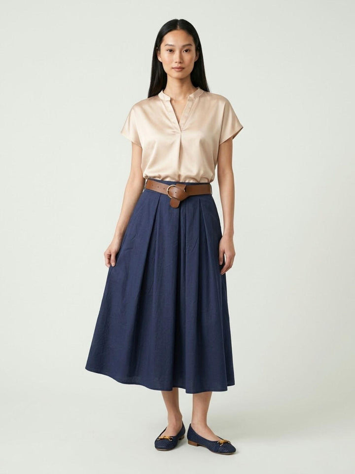 Gonna a pieghe midi blu 52123PN BLU ANDREA MORANDO 