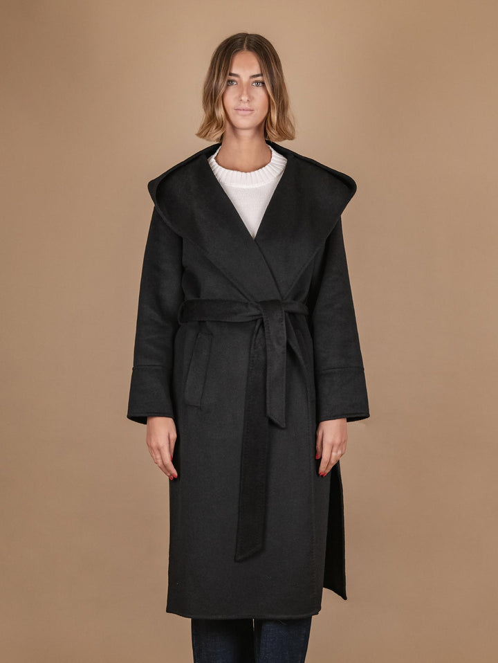 CAPPOTTO LUNGO CON CAPPUCCIO IN MISTO LANA NERO 863D NERO ANDREA MORANDO 
