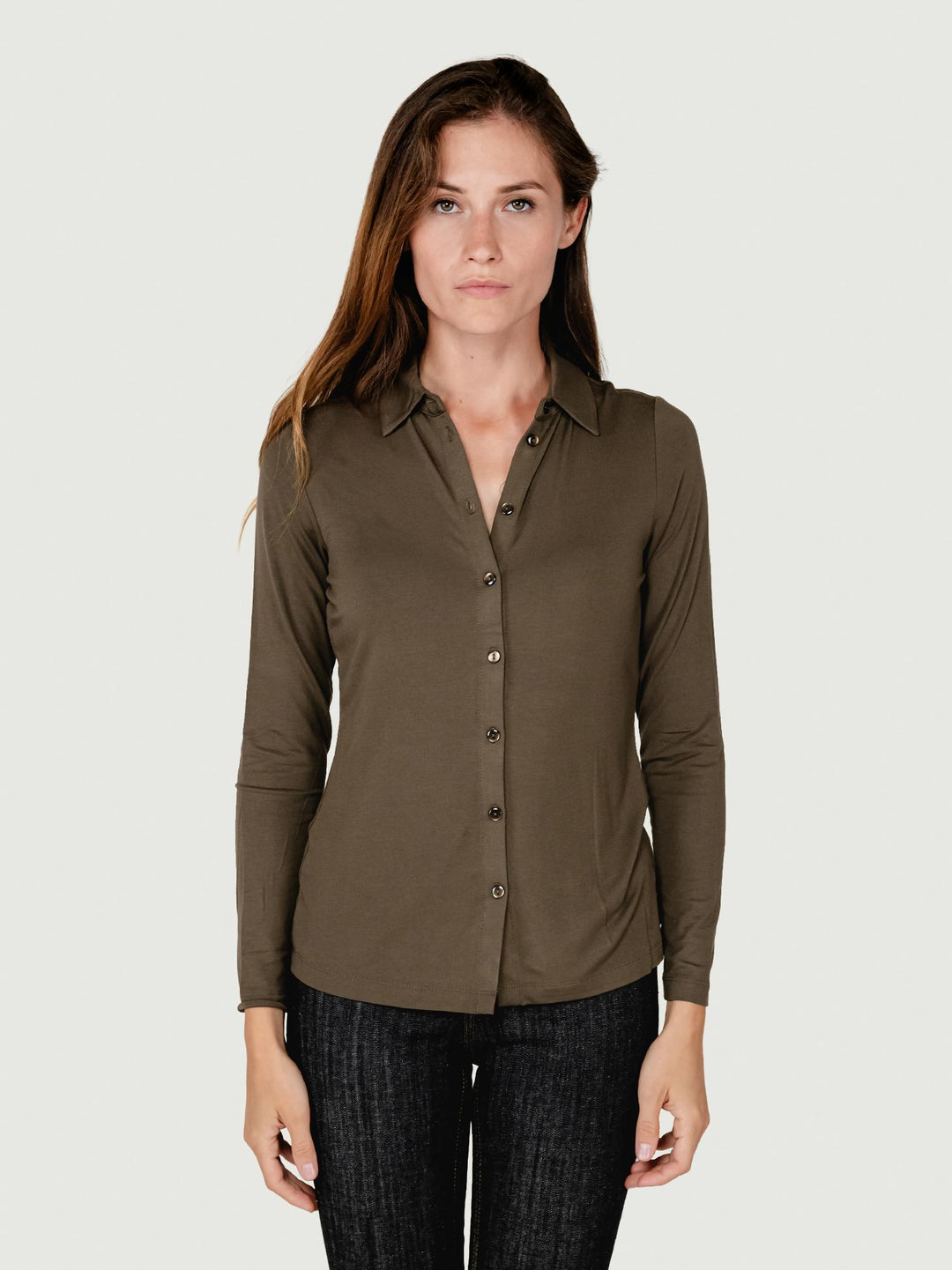 CAMICIA IN VISCOSA KAKI 555LISI111 68 ANDREA MORANDO 