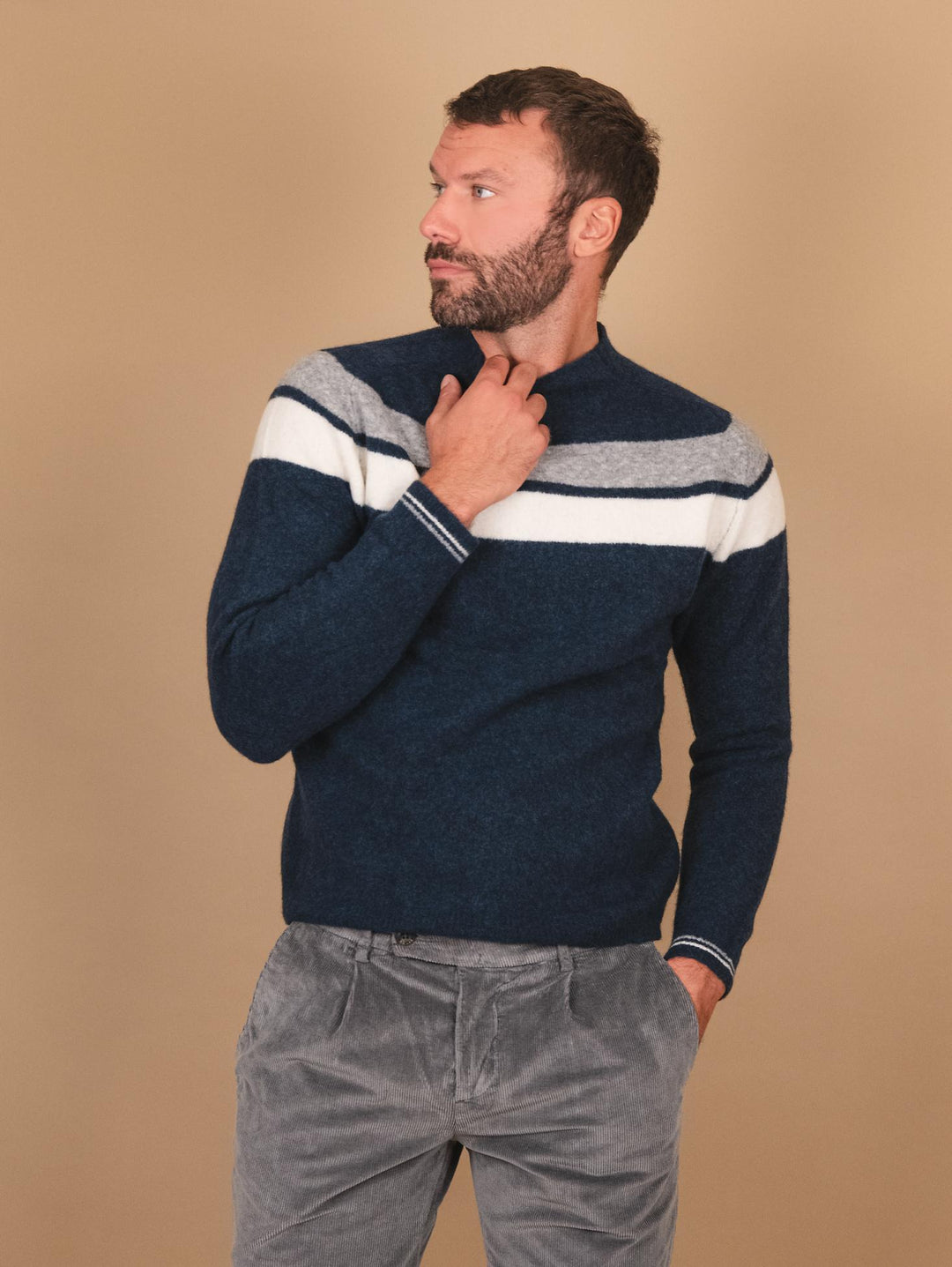 GIROCOLLO BLU NOTTE IN MISTO LANA MERINO 0094 0024 FIESOLI DANIELE 