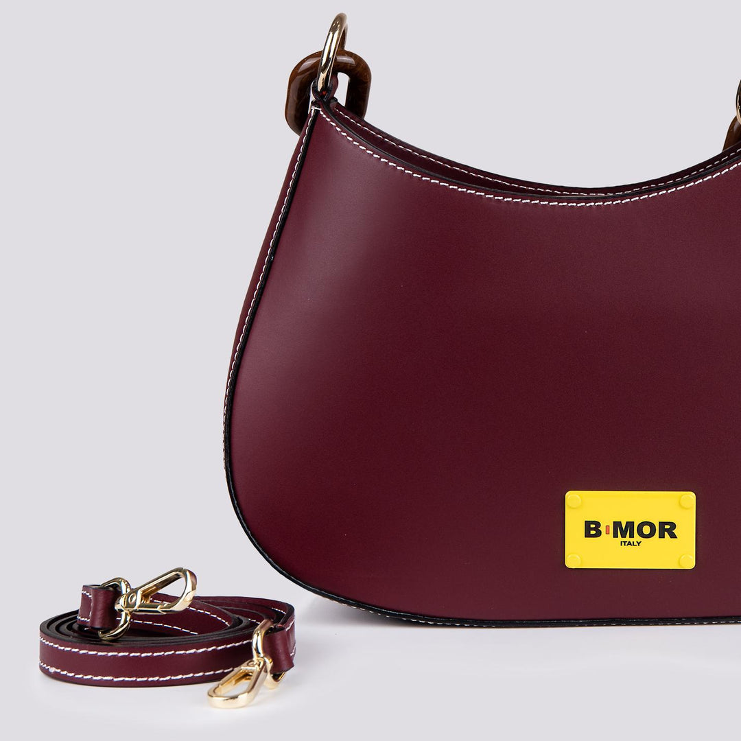 BORSA IN PELLE bordeaux CON TRACOLLA IN OSSO "CURVY" CURVY BORDEAUX BIMOR 