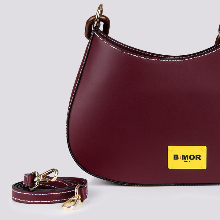 BORSA IN PELLE bordeaux CON TRACOLLA IN OSSO "CURVY" CURVY BORDEAUX BIMOR 