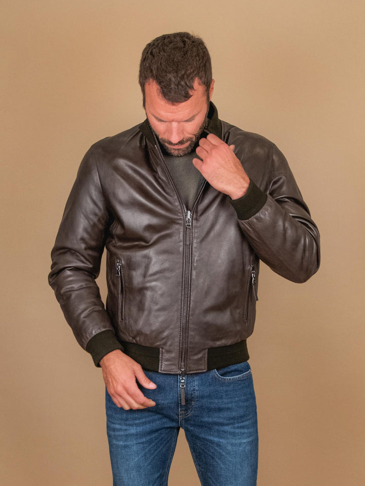 GIUBBOTTO IMBOTTITO IN PELLE NAPPA MARRONE DEREK SEAMLESS DEREK SEAMLESS 06 JACK LEATHER 