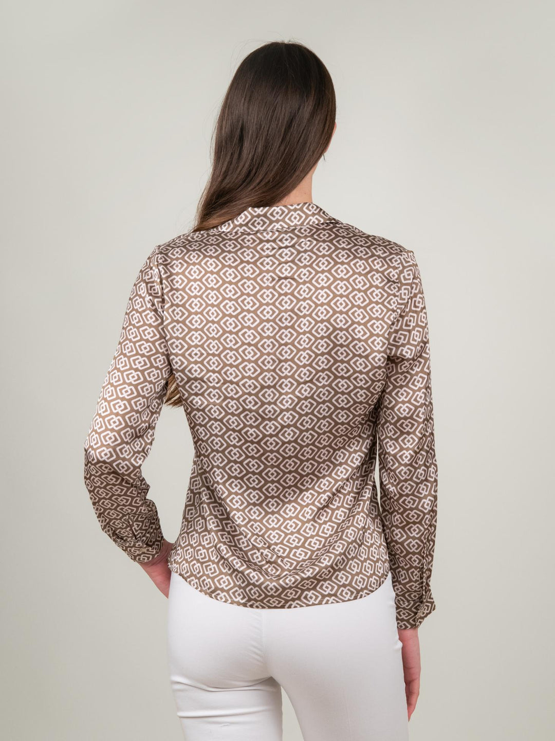 CAMICIA BEIGE STAMPA GEOMETRICA C2446G7 V1 ANDREA MORANDO 