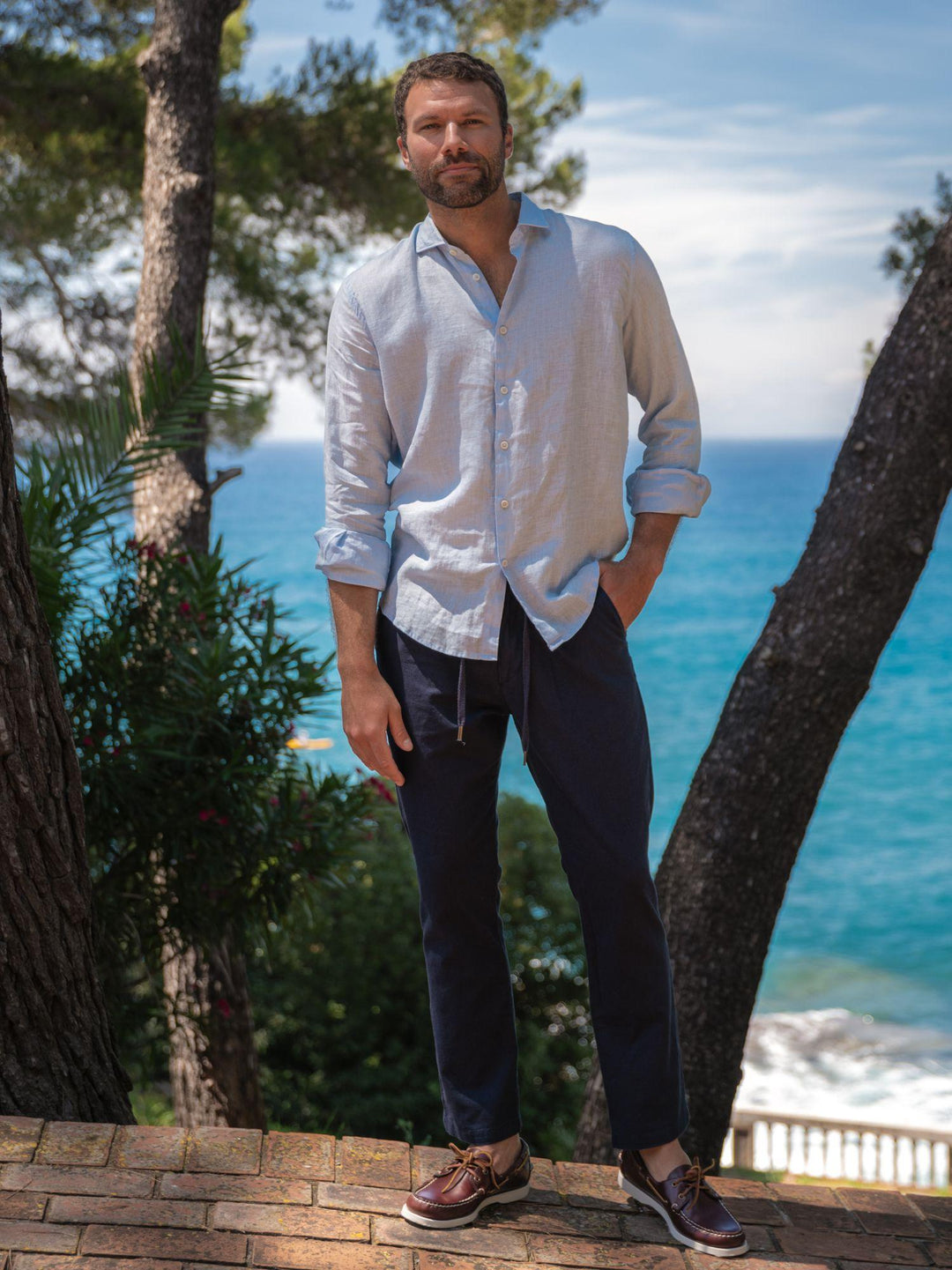 PANTALONE MISTO LINO BLU NAVY