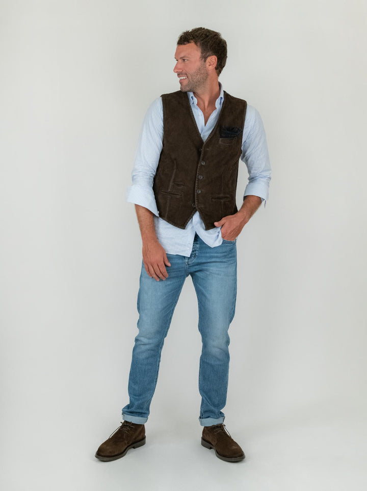 GILET LORRY IN CAMOSCIO TESTA MORO LORRY 06 JACK LEATHER 