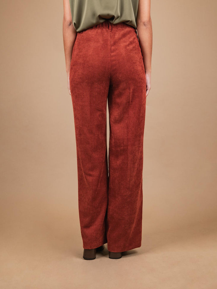 PANTALONE A PALAZZO IN VELLUTO A COSTE MATTONE P3037 RUGGINE ANDREA MORANDO 