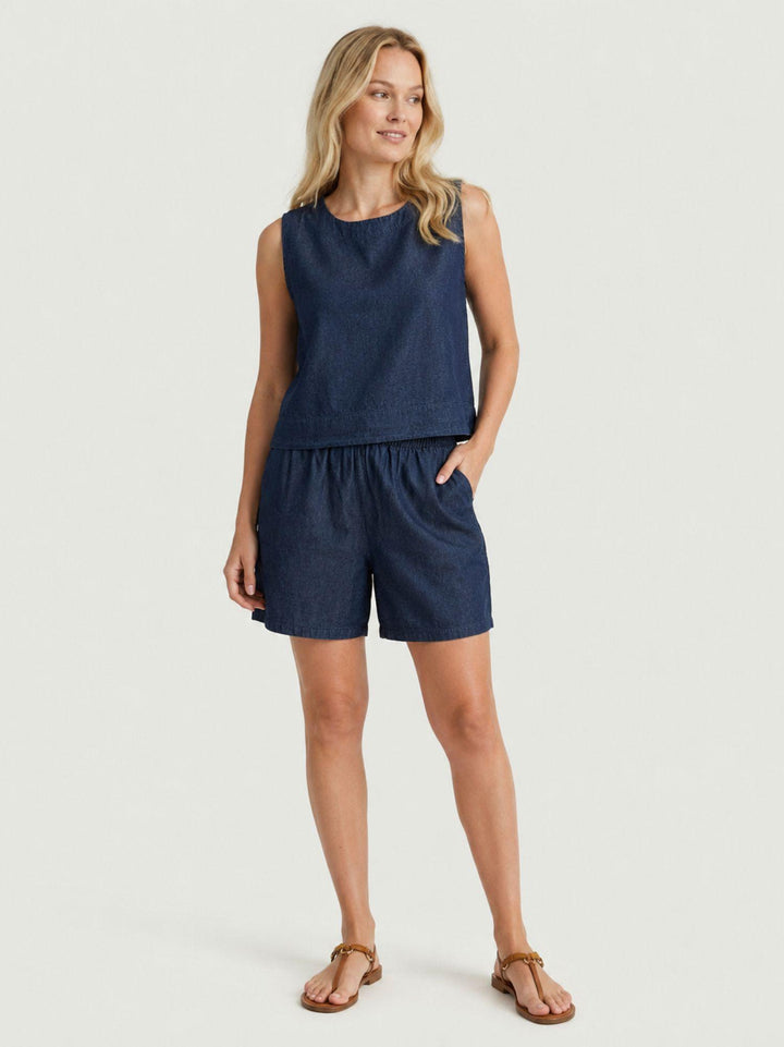Top smanicato in lino chambray 6TS0551 DENIM ANDREA MORANDO 