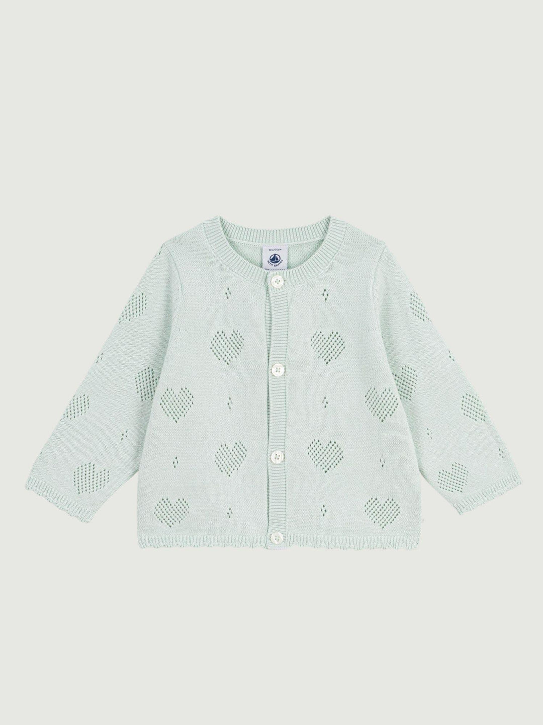 Cardigan in maglia traforata a cuori verde acqua A0EZT 03 PETIT BATEAU 