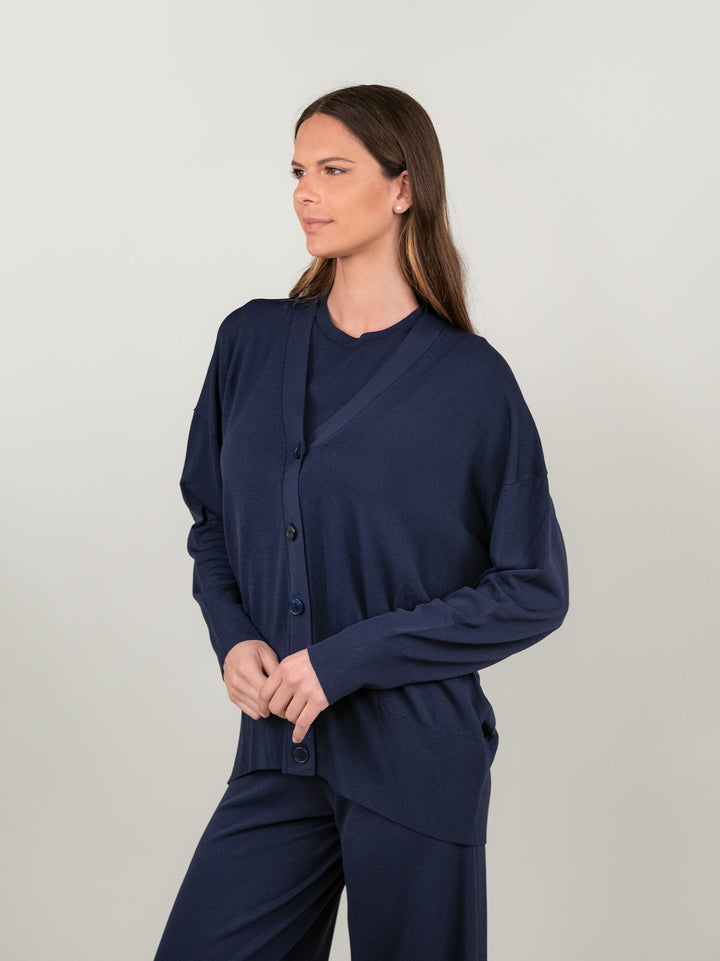 CARDIGAN IN MAGLIA BLU 2653 BLU ANDREA MORANDO 