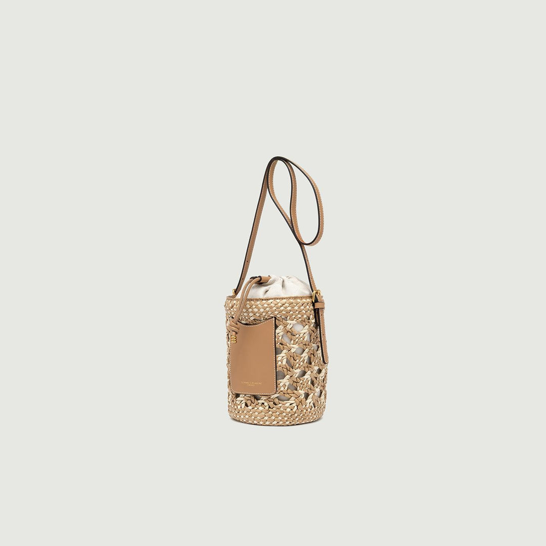 SECCHIELLO SAONA MEDIUM IN PAGLIA CON DETTAGLI IN PELLE CUOIO BS 10731 STRAW-PL 11130 GIANNI CHIARINI 