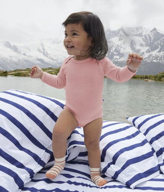 Body rosa maniche lunghe in lana e cotone A0BFG 04 PETIT BATEAU 
