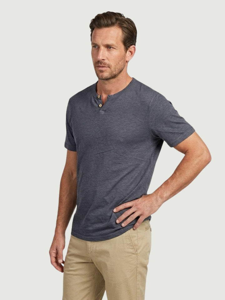 T-shirt collo serafino misto lino navy 6TS0358 NAVY ANDREA MORANDO 