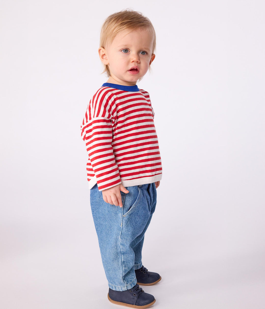T-shirt a maniche lunghe in cotone a righe neonato A0EH4 01 PETIT BATEAU 
