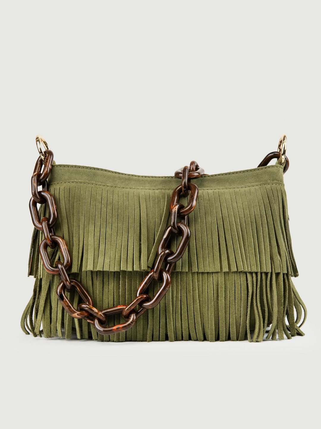 BORSA JIGLY CON FRANGE IN CAMOSCIO VERDE JIGLY VERDE BIMOR 