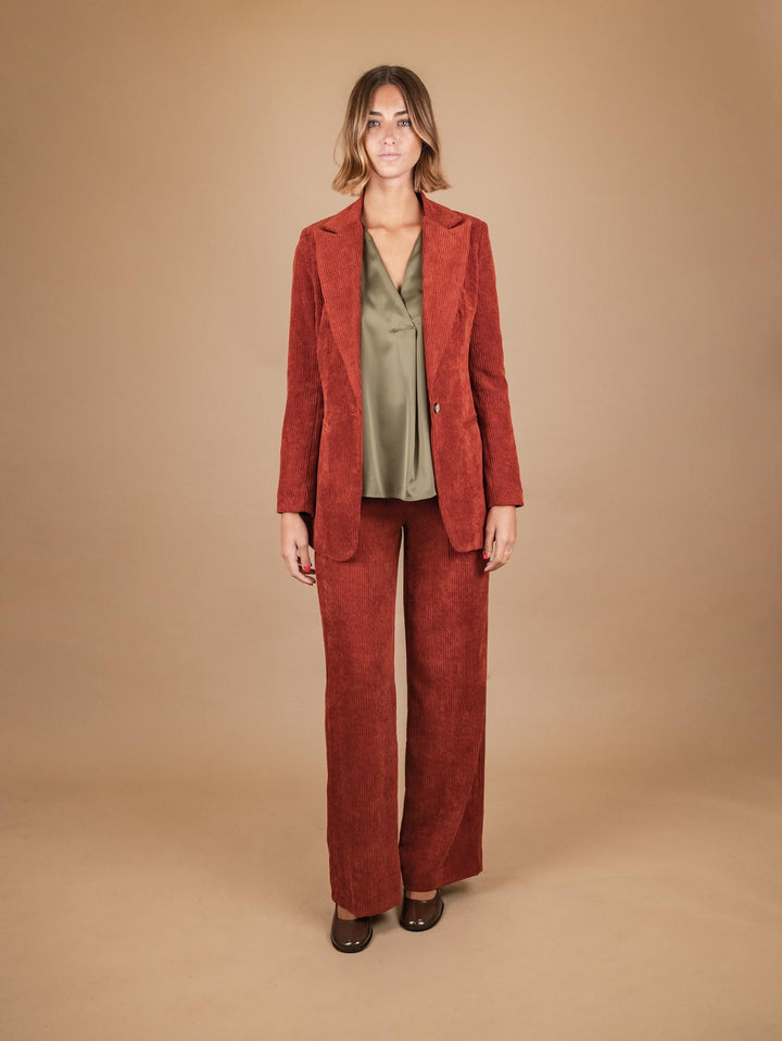 PANTALONE A PALAZZO IN VELLUTO A COSTE MATTONE P3037 RUGGINE ANDREA MORANDO 