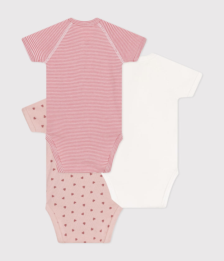 Set di 3 body incrociati a maniche corte righe e cuoricini A0AUW 98 PETIT BATEAU 