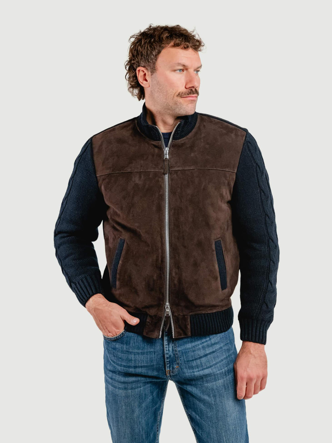 GIUBBOTTO THAMES KNIT IN CAMOSCIO E MAGLIA BLU MARRONE THAMES KNIT 309 JACK LEATHER 