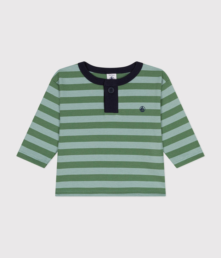 T-shirt a righe marinière verde a maniche lunghe A0BPM 01 PETIT BATEAU 