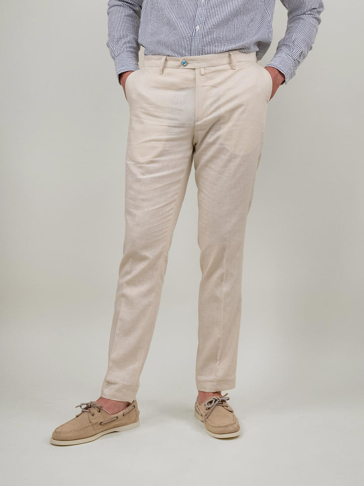 PANTALONE IN MISTO LINO BEIGE P-CYRUS-S124921 091 ANDREA MORANDO 