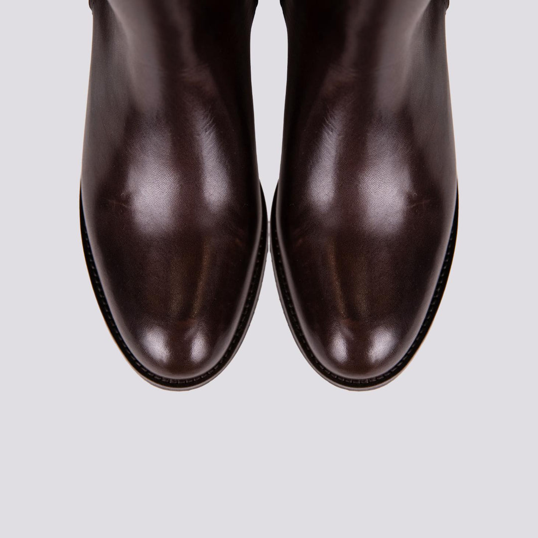 STIVALE ALTO CON ZIP ASIMMETRICHE IN PELLE MARRONE ST1011/VIT T MORO ANDREA MORANDO 