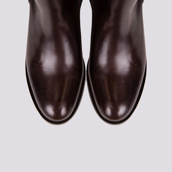 STIVALE ALTO CON ZIP ASIMMETRICHE IN PELLE MARRONE ST1011/VIT T MORO ANDREA MORANDO 