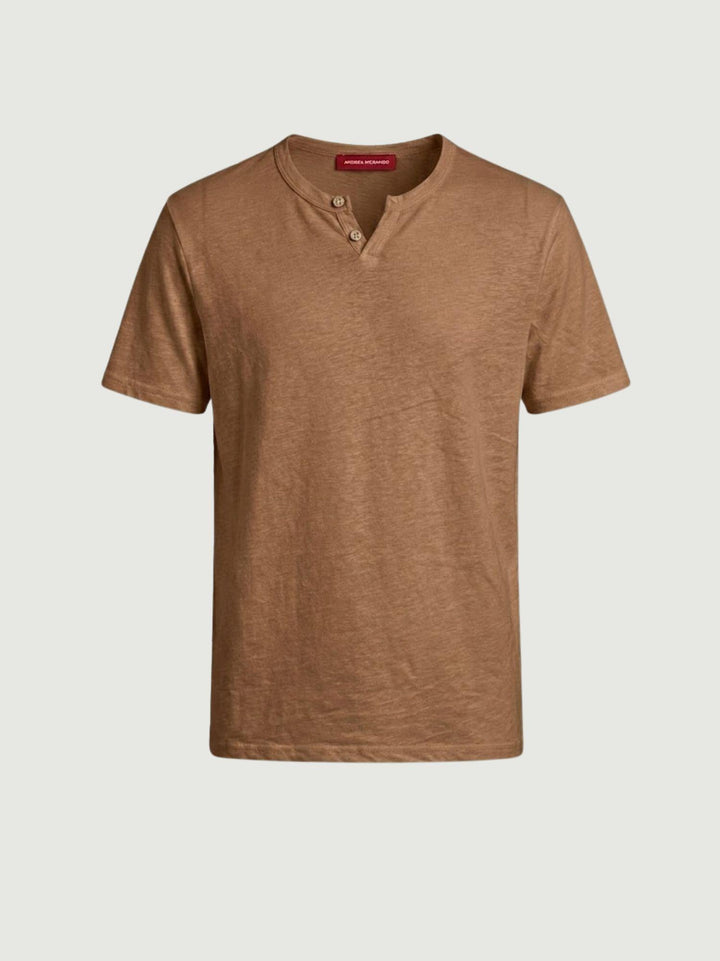 T-shirt collo serafino in misto lino tabacco 6TS0358 TABACCO ANDREA MORANDO 