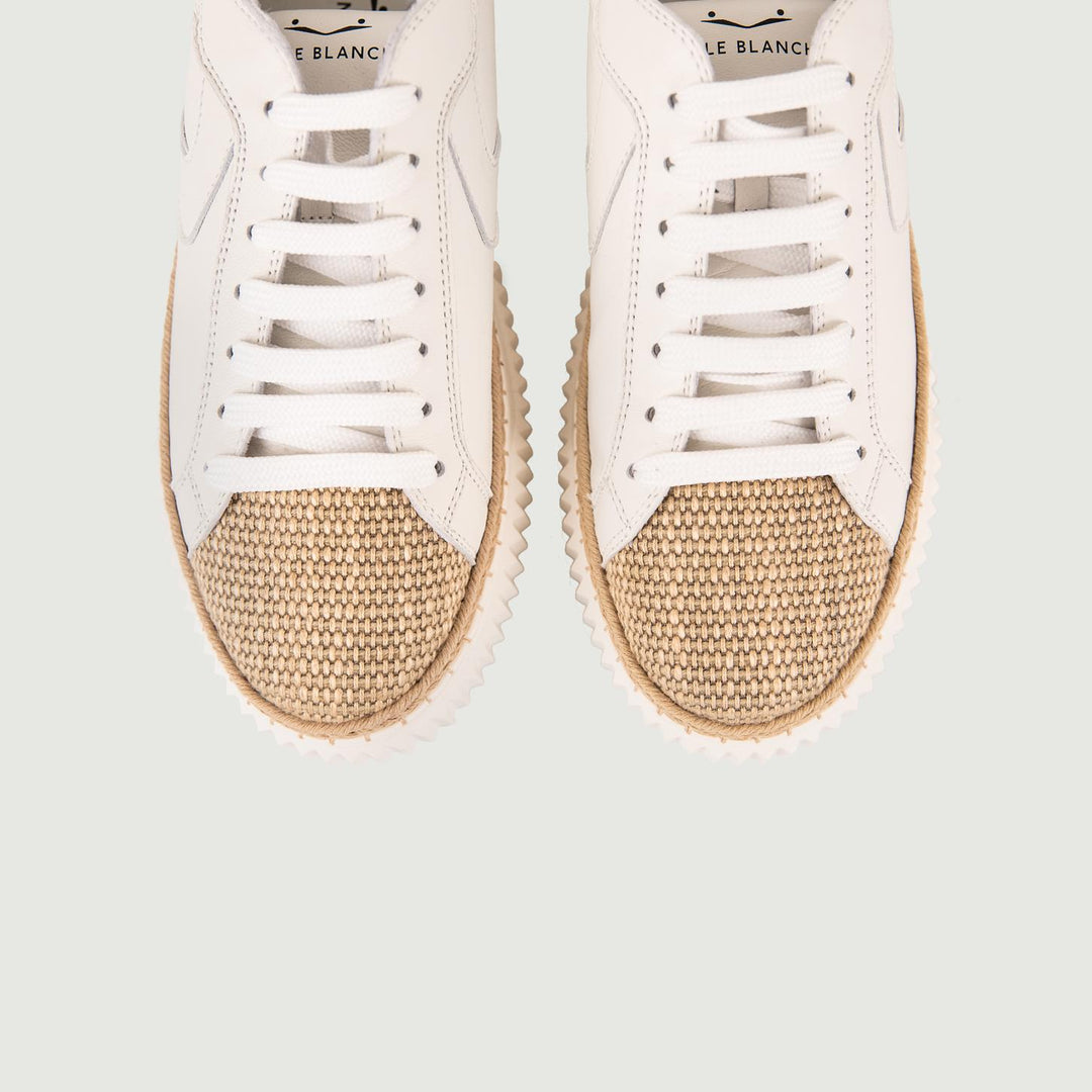 SNEAKER LIPARI IN PELLE CON PUNTA EFFETTO RAFIA 2017542 07 VOILE BLANCHE 