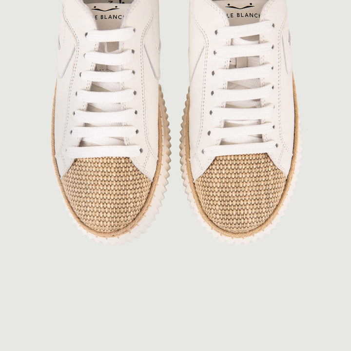 SNEAKER LIPARI IN PELLE CON PUNTA EFFETTO RAFIA 2017542 07 VOILE BLANCHE 