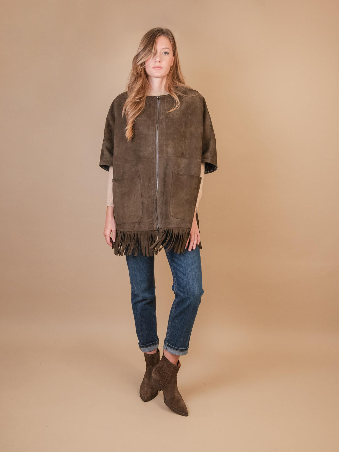GIUBBOTTO STRUTTURATO IN CAMOSCIO  CON PIUMINO IN ECO-PIUMA FANGO LINR 18 JACK LEATHER 