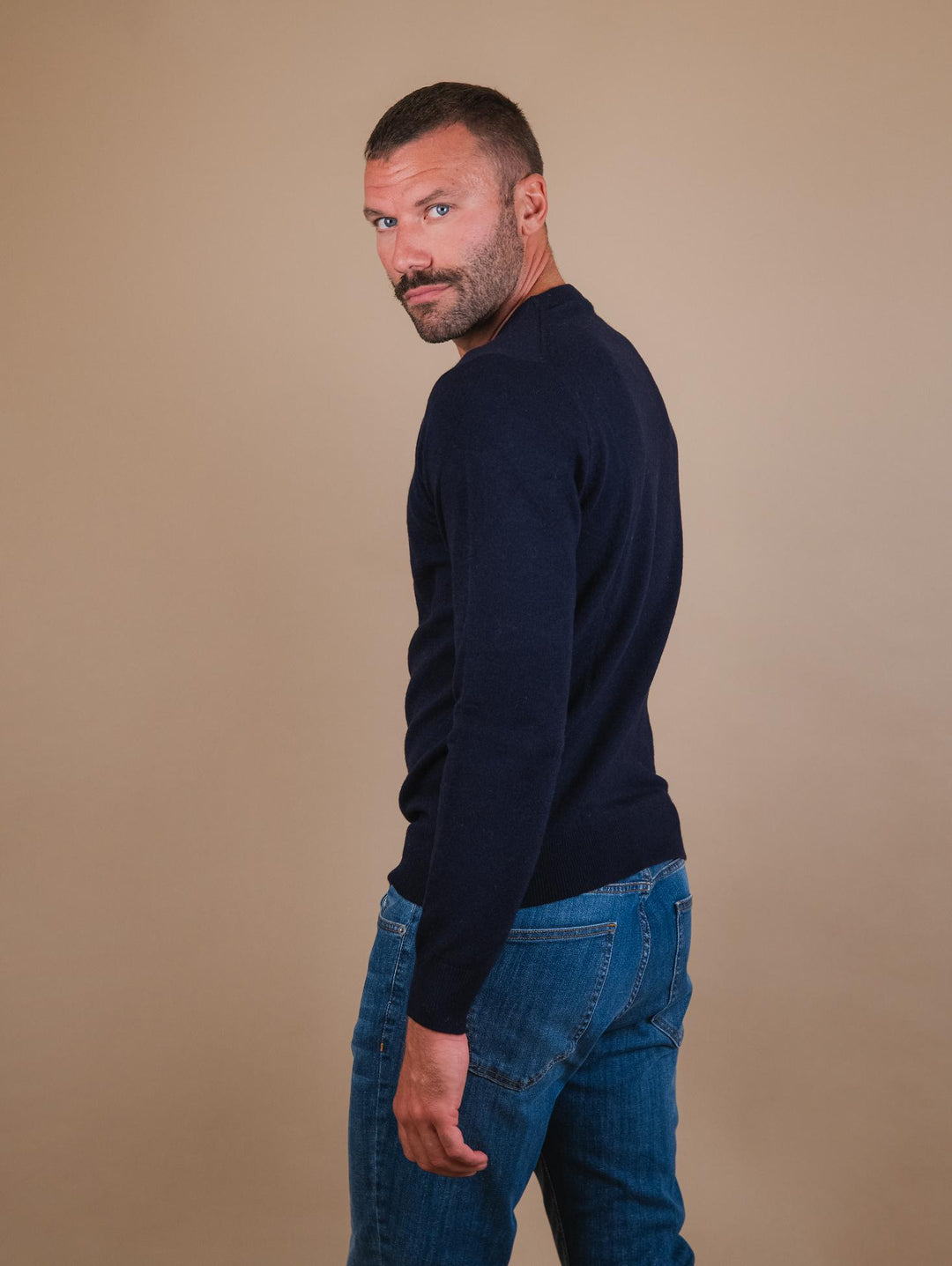 GIROCOLLO IN LANA MISTO CASHMERE BLU NAVY 8150223 205 ANDREA MORANDO 