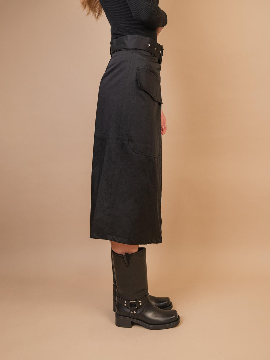 GONNA MIDI A PORTAFOGLIO IN MISTO COTONE NERA B9223 NERO ANDREA MORANDO 