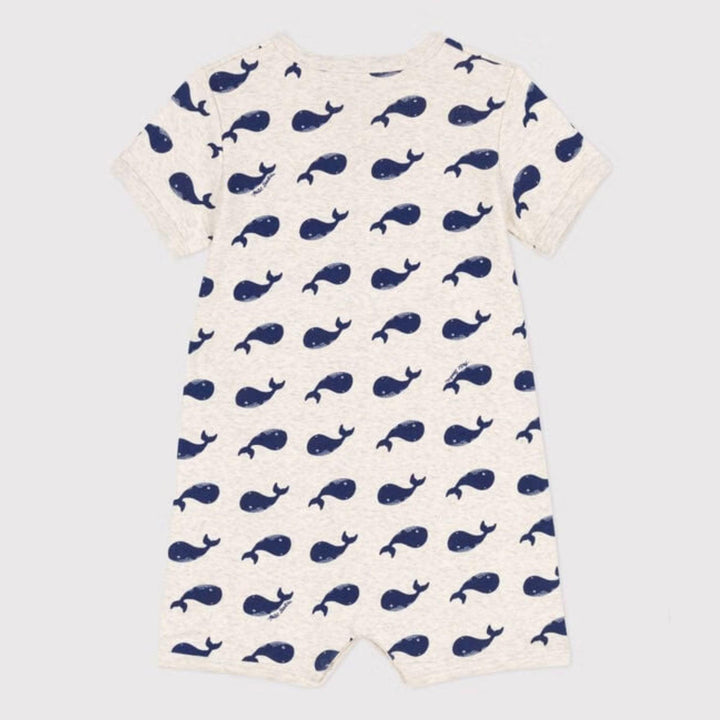 TUTINA CORTA CON BALENE BLU IN COTONE BEBÈ A09G6 01 PETIT BATEAU 