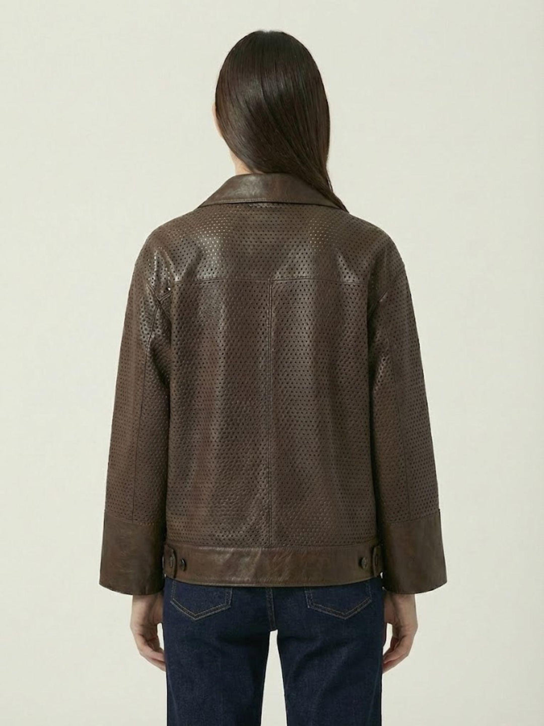 Giacca Giglio in pelle traforata marrone scuro GIPE 06 JACK LEATHER 