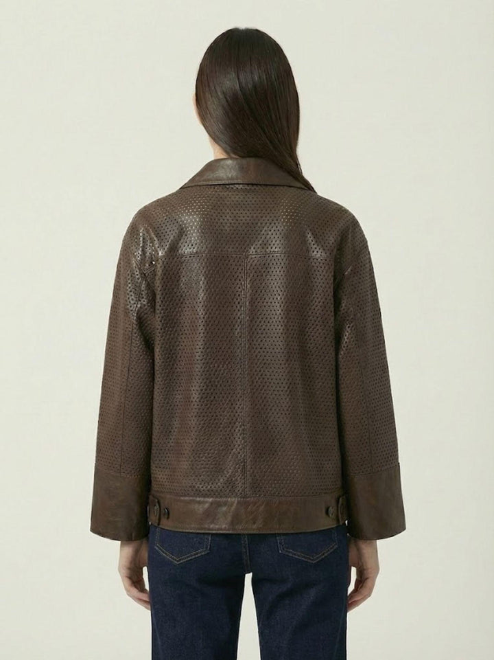 Giacca Giglio in pelle traforata marrone scuro GIPE 06 JACK LEATHER 