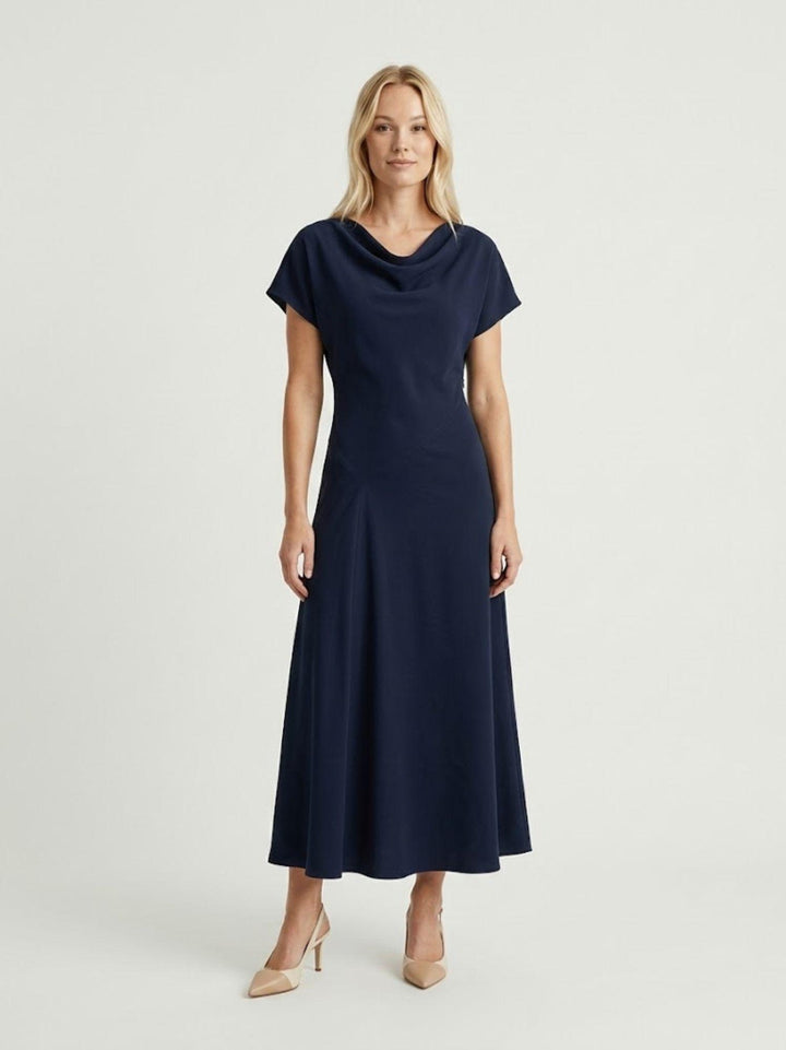Abito lungo con scollo drappeggiato blu 4562 847 ANDREA MORANDO 