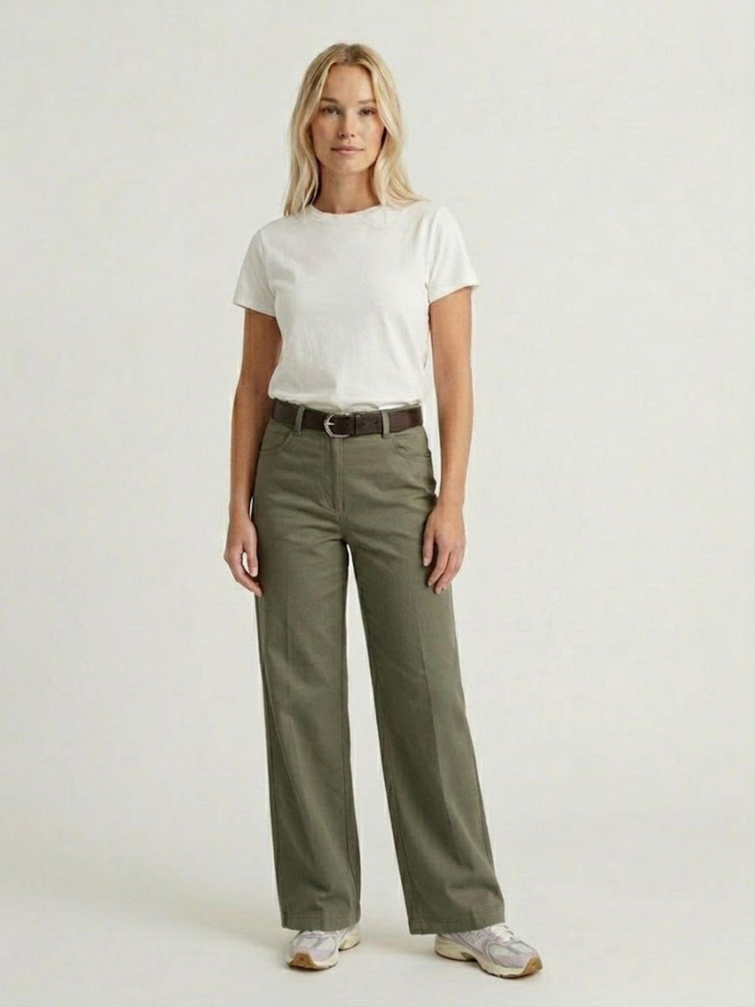 Pantalone a palazzo gamba ampia in cotone verde militare 5546 MILITARE ANDREA MORANDO 