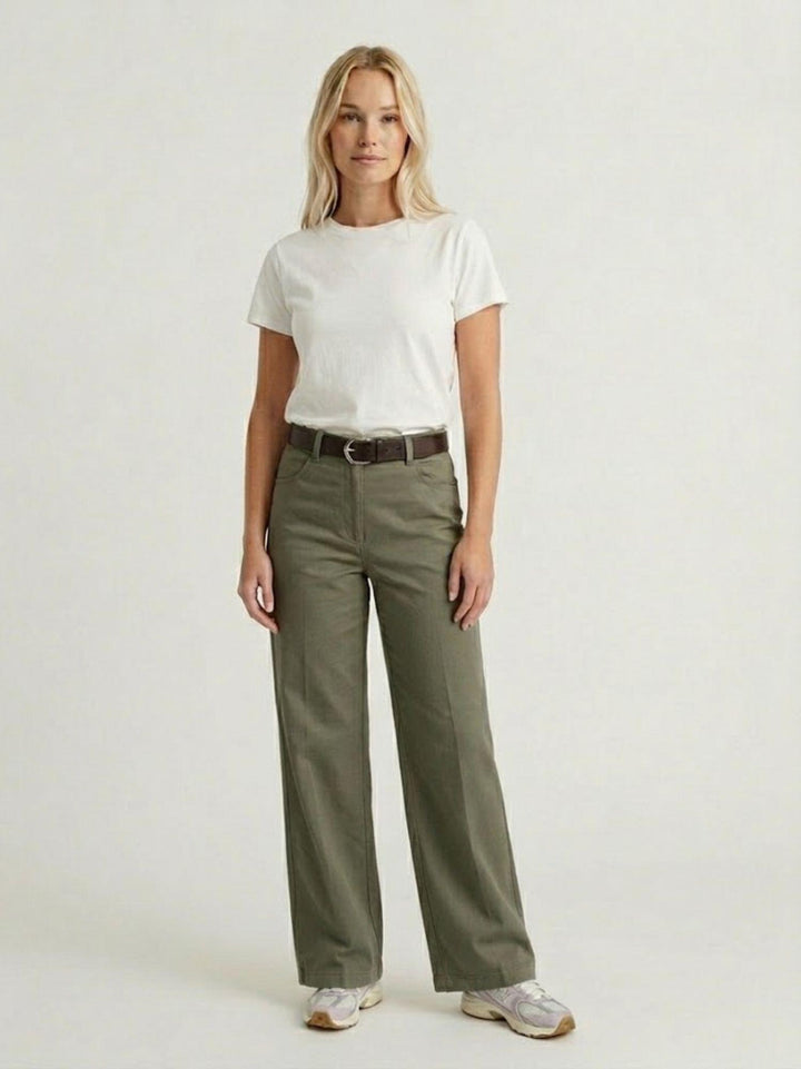 Pantalone a palazzo gamba ampia in cotone verde militare 5546 MILITARE ANDREA MORANDO 