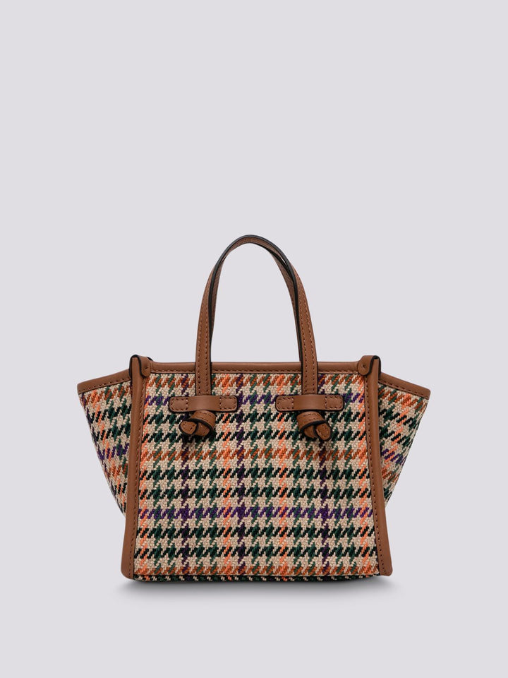 Borsa a mano Miss Marcella in tessuto Pied de Poule tabacco BS 8065/23AI NWCL 11667 GIANNI CHIARINI 