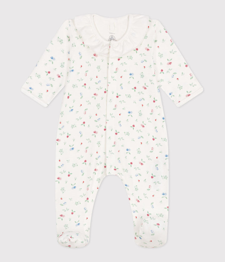 Tutina pigiama in cotone a fiori con colletto