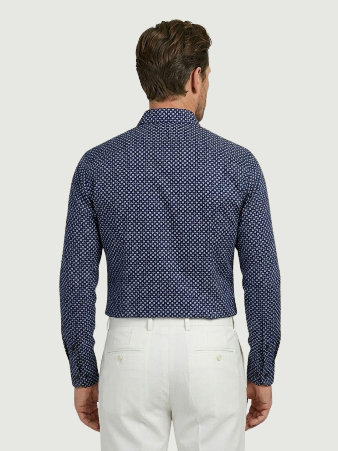 Camicia no iron con micro fantasia floreale bianca e navy BU26S10CAFIO4159NY 200 ANDREA MORANDO 