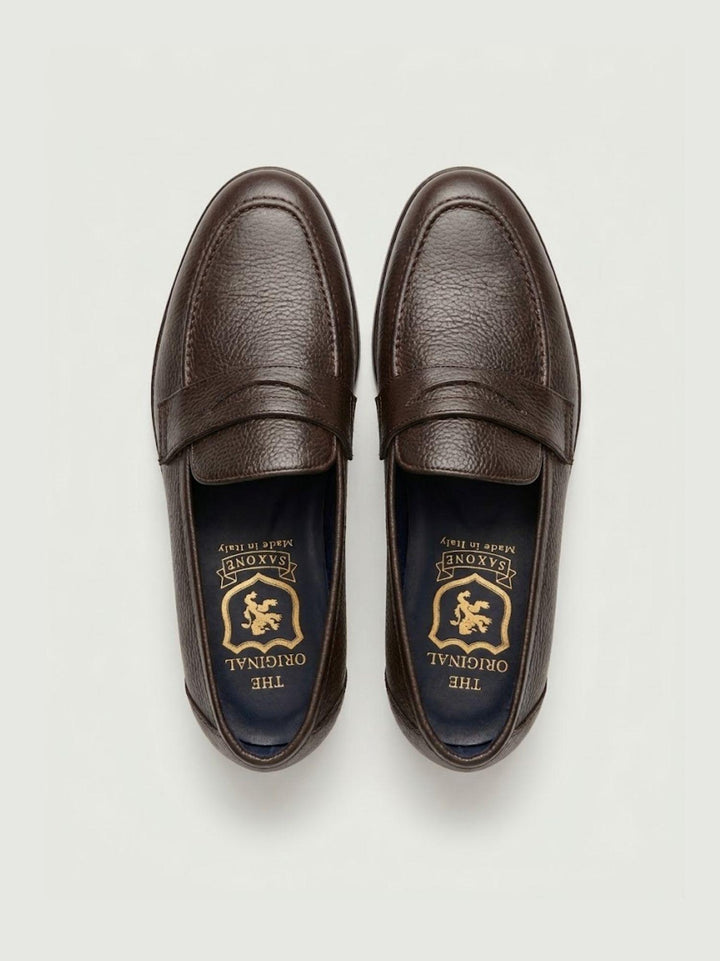 Mocassino penny in pelle martellata testa di moro 2023 74 SAXONE 