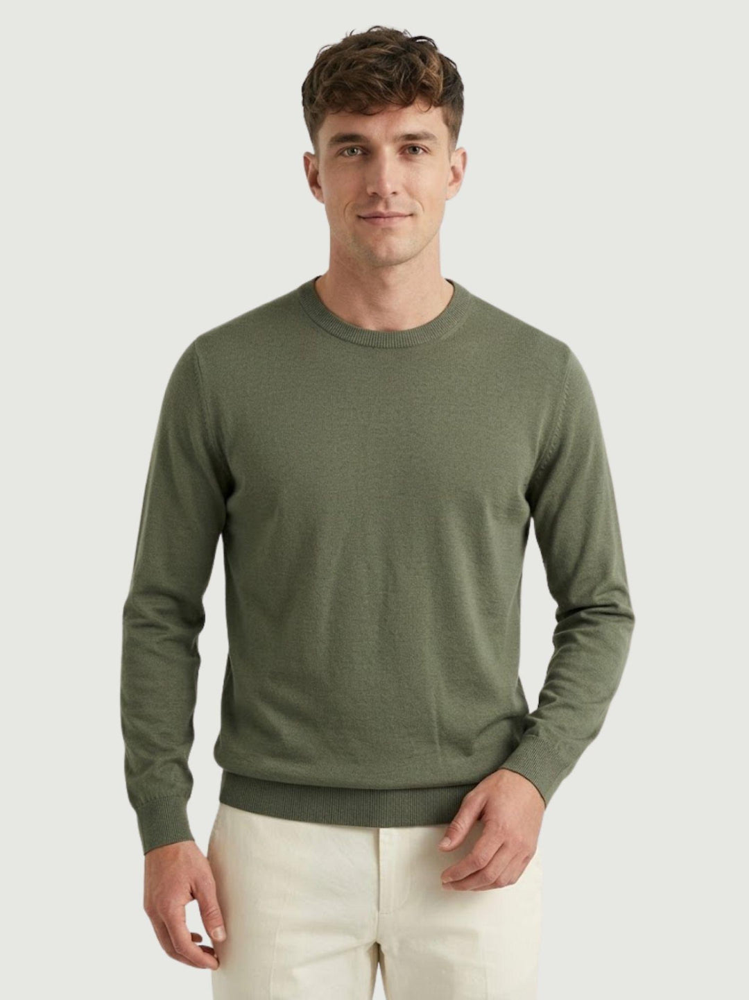 Maglia girocollo in cotone rasato verde salvia 3850900 356 ANDREA MORANDO 