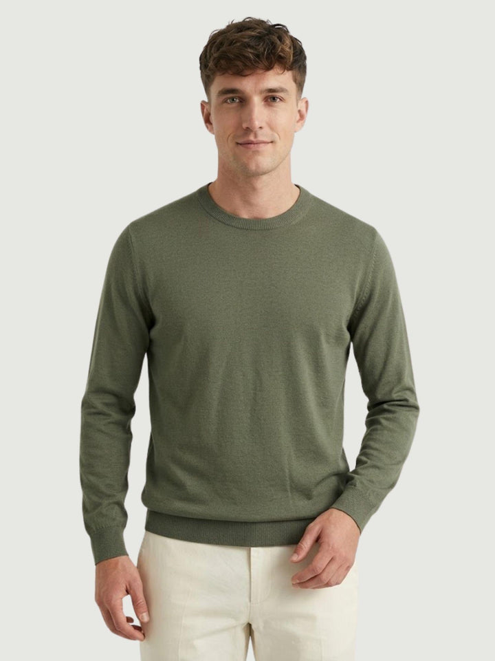 Maglia girocollo in cotone rasato verde salvia 3850900 356 ANDREA MORANDO 